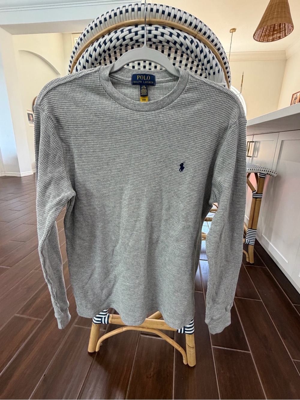 Polo Ralph Lauren Boys Large 14/16 Gray Waffle Knit Thermal Long Sleeve Shirt